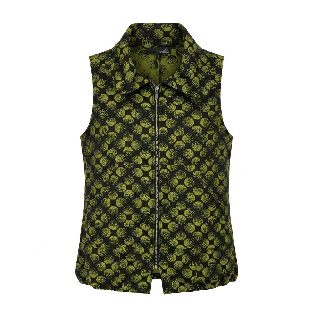 Liv by Habitat Clothes Green Black Polka Dot Zip Up Vest L 108602